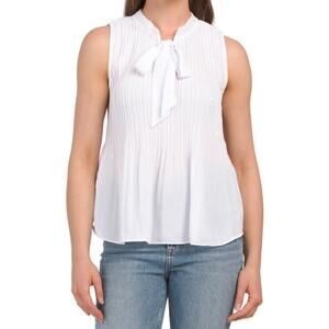 New! Sunny Leigh Women's Tie Front Pleated Sleeveless Top Blouse